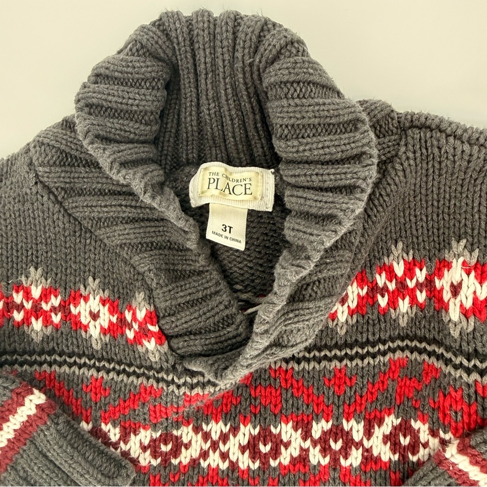 🚨SOLD🚨The Children's Place Gray and Red Knit Sweater Cat & Jack Sweater Size 3T - Picture 4 of 7